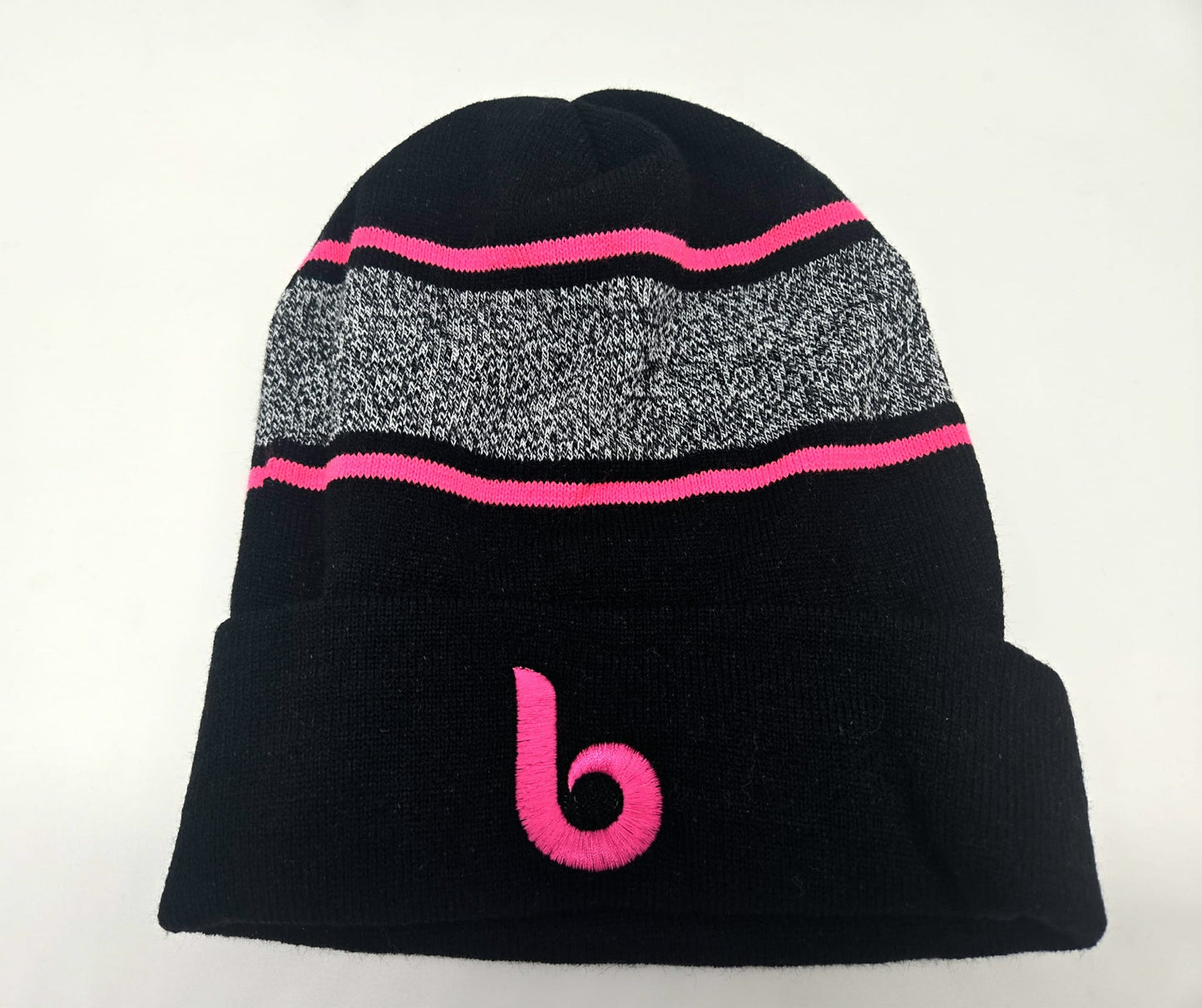 Winter Knit Cap - Black Hot Pink