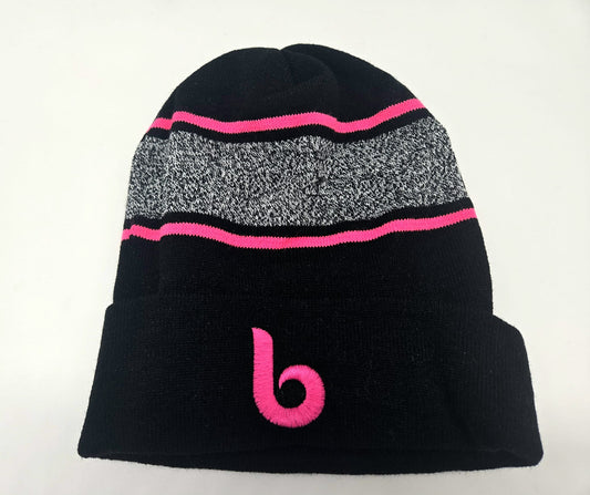 Winter Knit Cap - Black Hot Pink